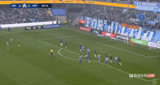⚽瑞典超半场：贾格纳主罚任意球打高，哥德堡暂0-0马尔默